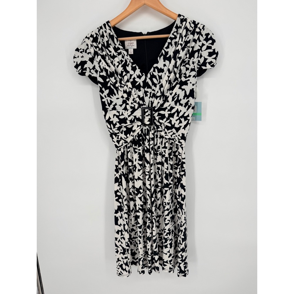 Suzi Chin‎ Maggy Boutique Dress Black White Abstract Print Ruched Size 8 NWT